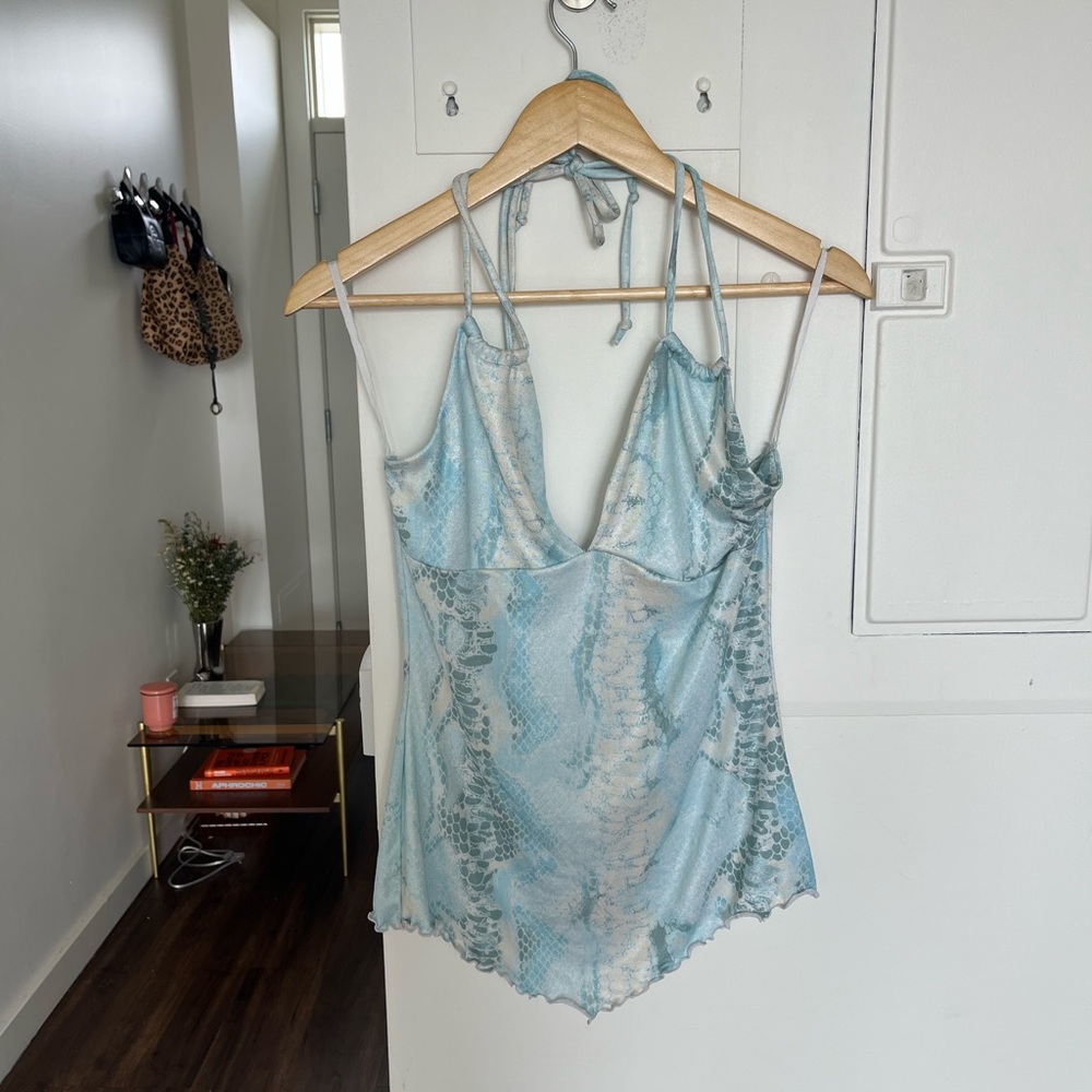Y2K Blue & Gray Snake Print Camisole – Vintage Style